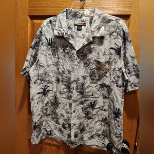 Men's Large Havana Jack's Cafe Black and Cream 100% Silk Hawaiian Shirt